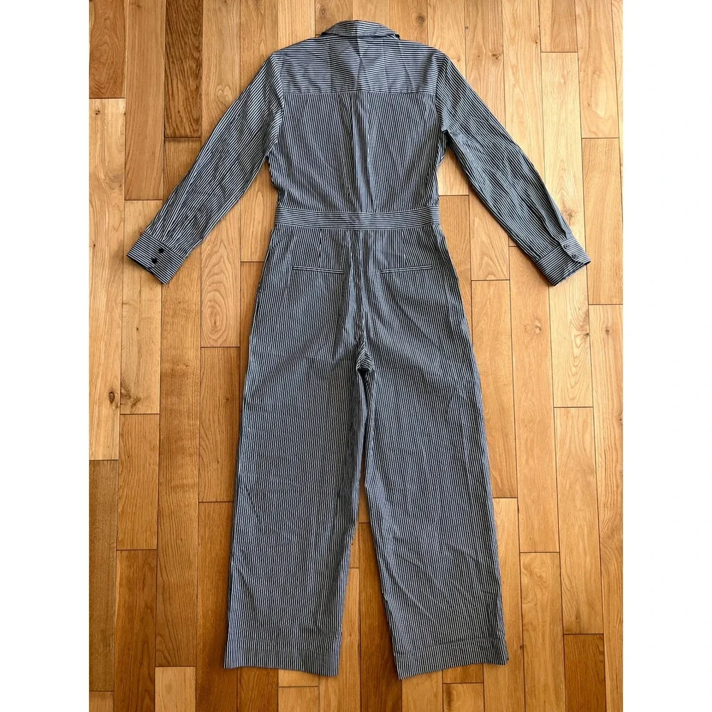 NEW Whistles Black Julia Stripe Boilersuit Jumpsuit Organic Cotton Womens Size 4